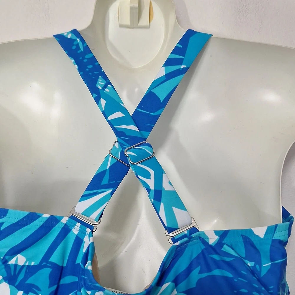 Avenue Tropical Blue One Piece Swim Dress Swimsuit